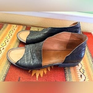 Free People Black Textured Royal D'Orsay Open Toe Flats Slip-on Sandals